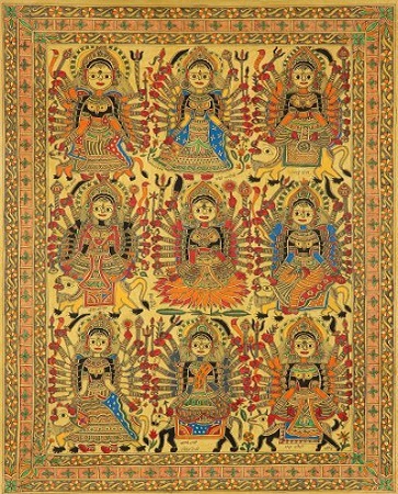 1-navadurga-the-nine-forms-of-goddess-durga-madhubani-painting-on-hand-made-paper-folk-painting 13278 500